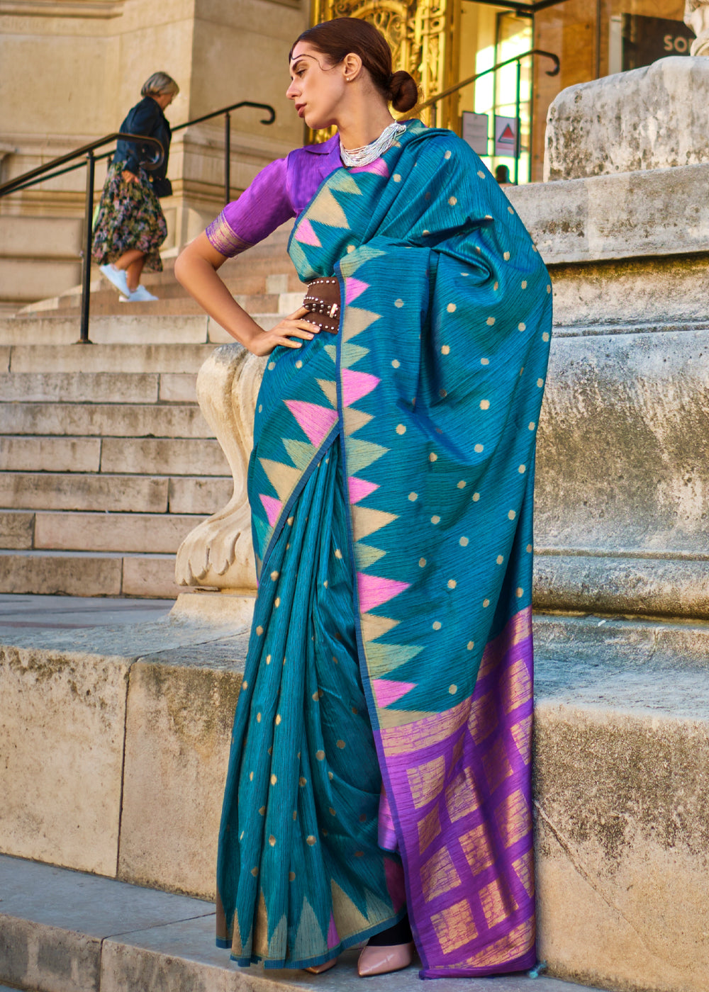 Rama Blue handloom Weaving khadi silk saree with contrast pallu and bl Rushini