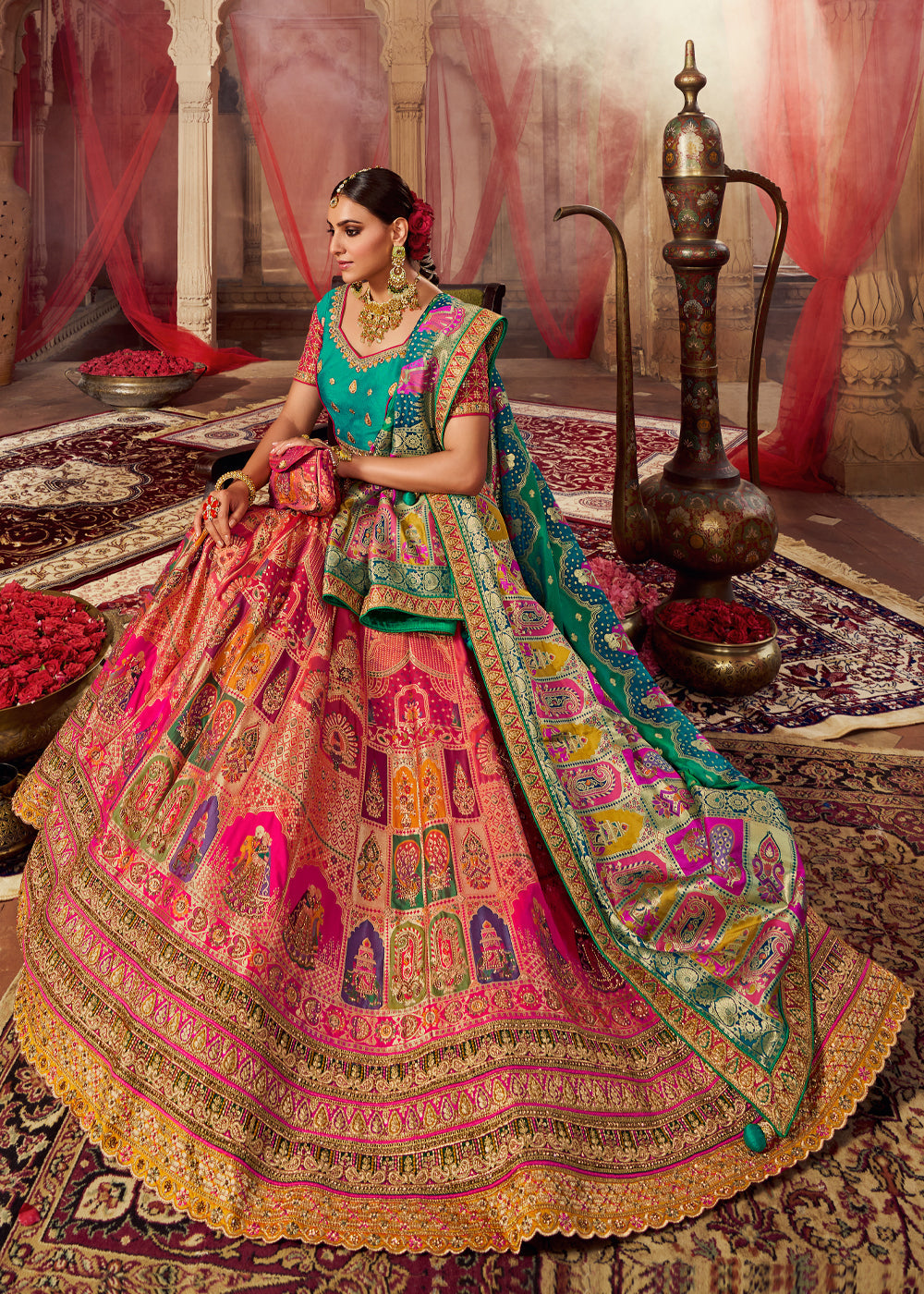 Wedding Special: Blue And Pink Banarasi Designer Embroidery Lehengas