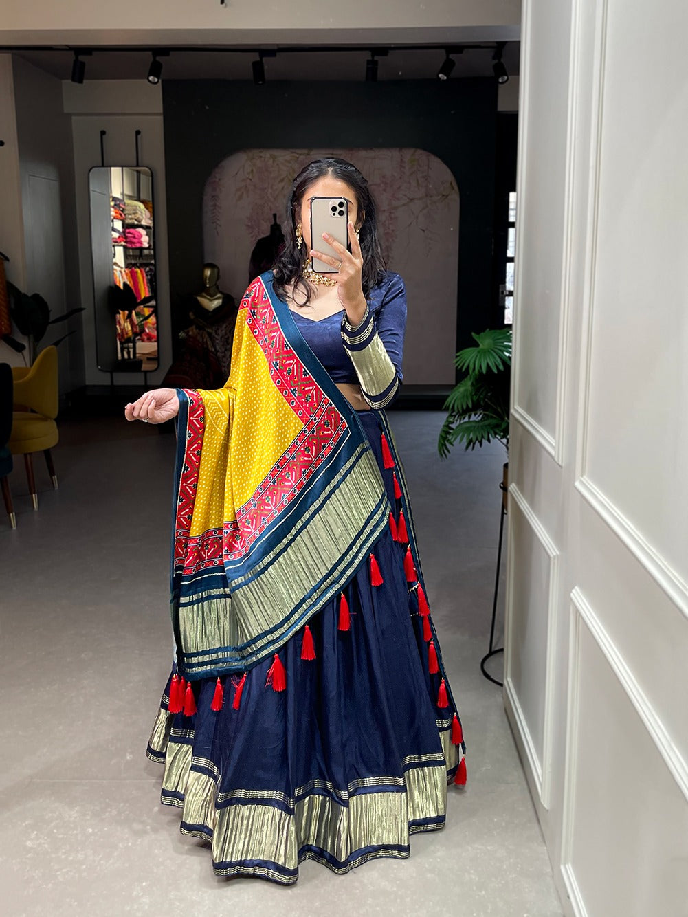 Blu and yellow designer lehenga choli