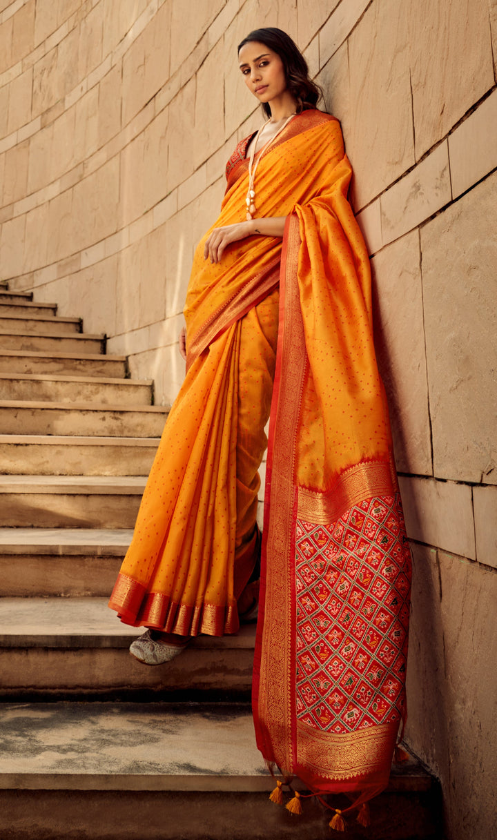 Flame Pea Orange Handloom Weaving Silk saree