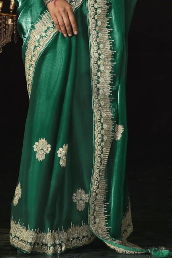 Jungle Green Tissue Embroidery Designer Saree