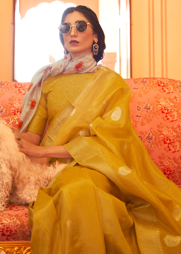 Mustard Yellow Tissue Zari Organza Silk Saree