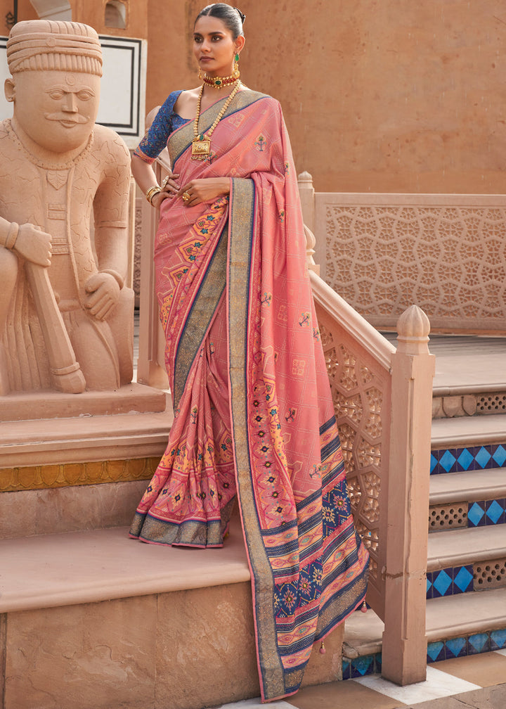 Rose Peach Designer Patola Silk Saree