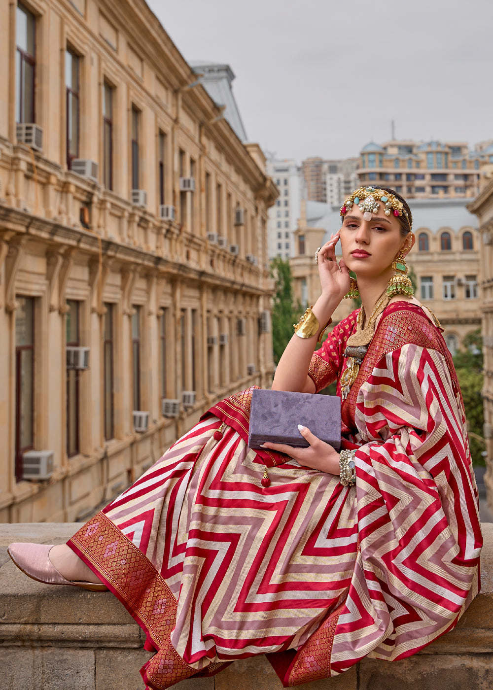 Royal Red Printed Patola Saree With Blouse