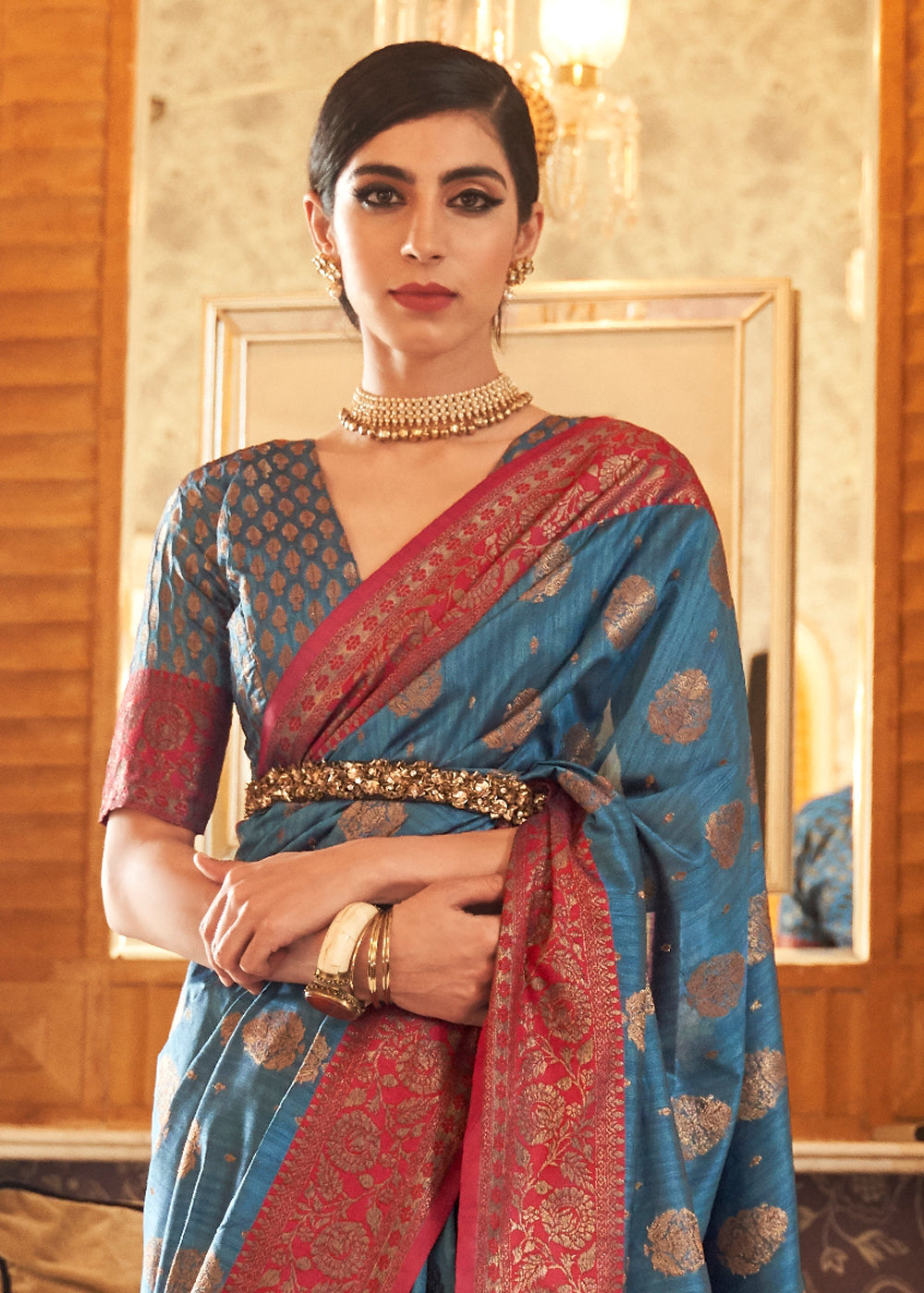 RED SOFT LICHI SILK SAREE WITH BROCADE BLOUSE-ADORASSW001 – www.soosi.co.in