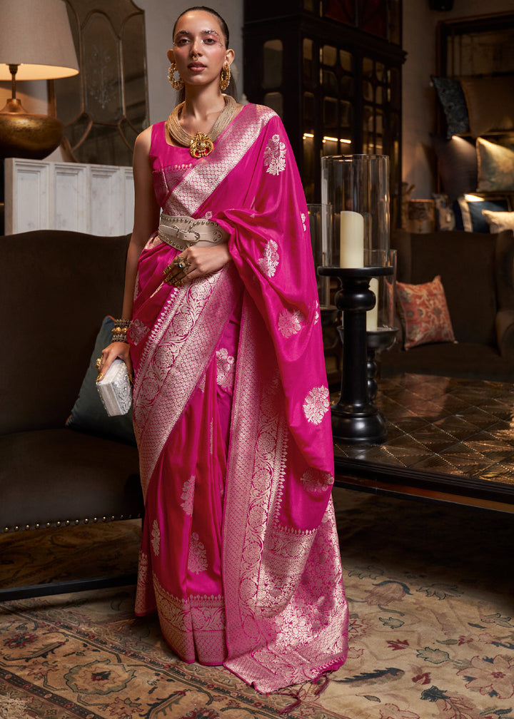 Queen Pink Woven Khadi Georgette Silk Saree