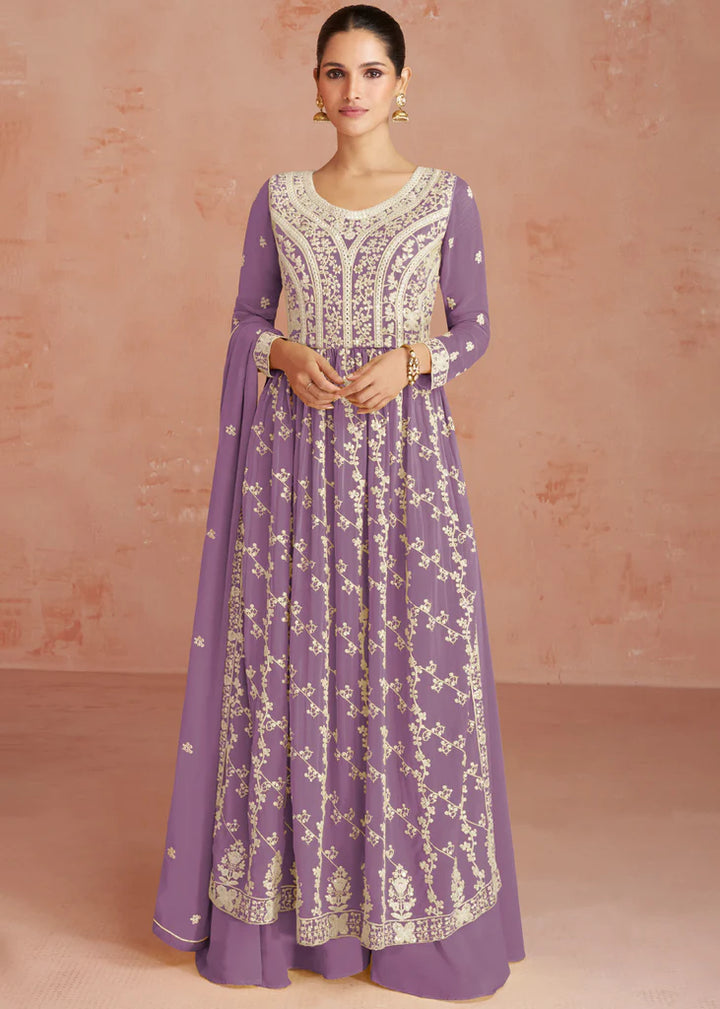 Lovender Designer Embroidery Georgette Dress