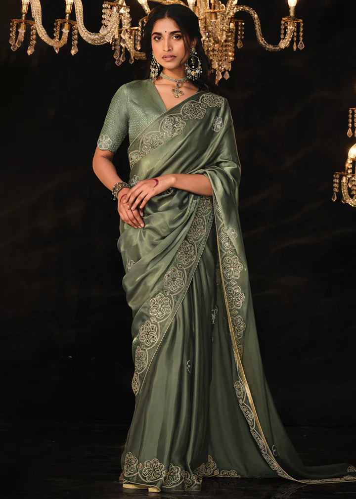 Souf Green Heavy Embroidery Designer Saree