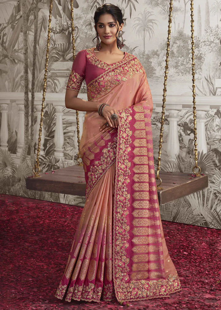 Berry Pink Heavy Embroidery Designer Saree