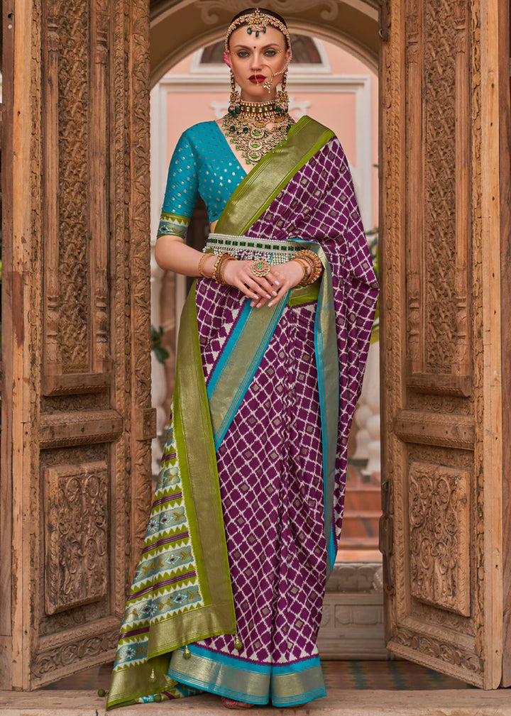 Deep Purple And Blue Designer Patola Saree