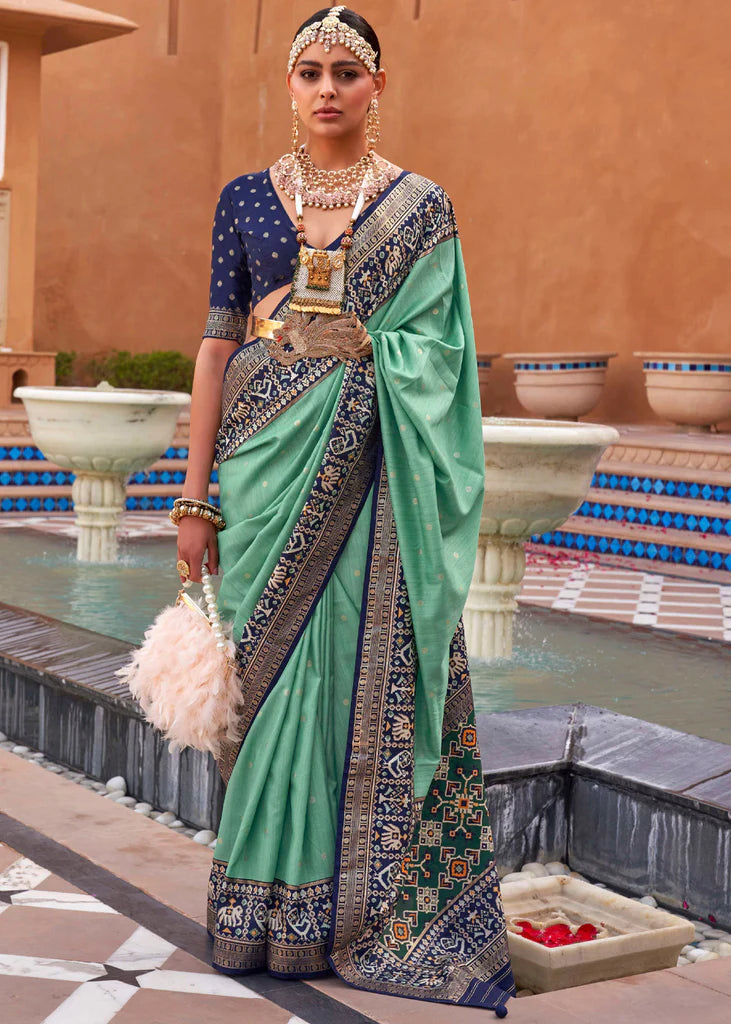 Fair Green And Blue Designer Patola Saree