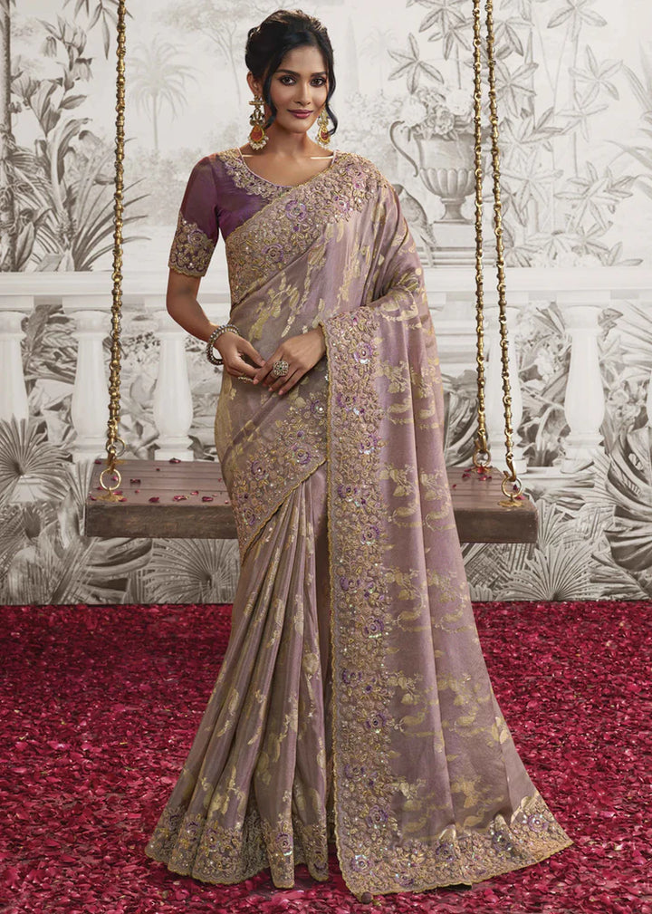 Light Purple Embroidery Designer Saree