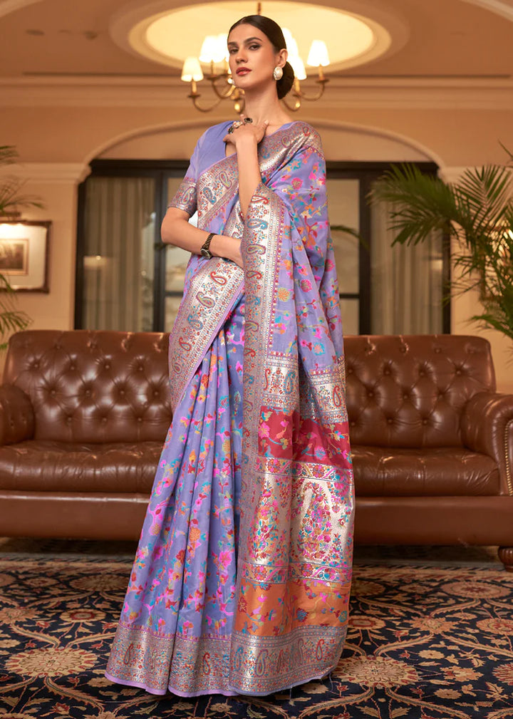 Multi Color Lovender Woven Kashmiri Saree