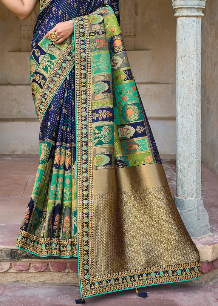 Navy Blue Woven Banarasi Designer Embroidery Silk Saree