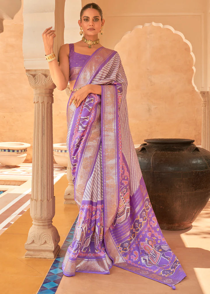 Lovender Designer Silk Patola Saree With Blouse