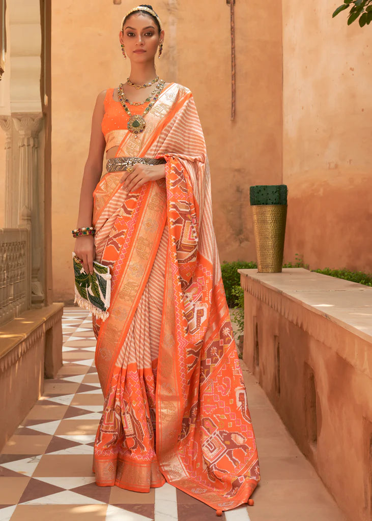 Orange Peel Designer Silk Saree With Blouse