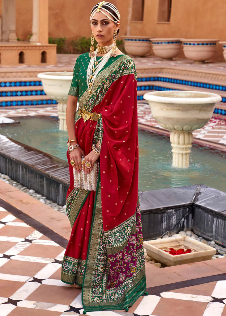 Red And Green Designer Patola Saree