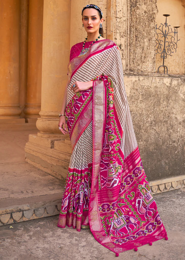 Delight Pink Designer Silk Patola Saree With Blouse