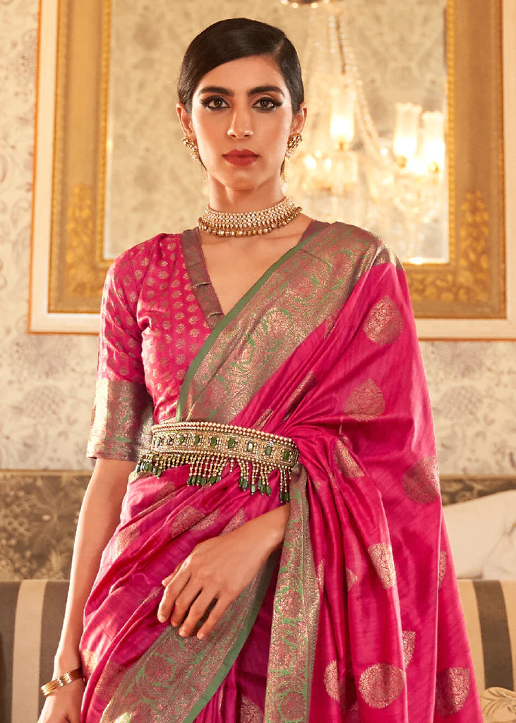 Fairytale Pink Woven Tussar Silk Saree