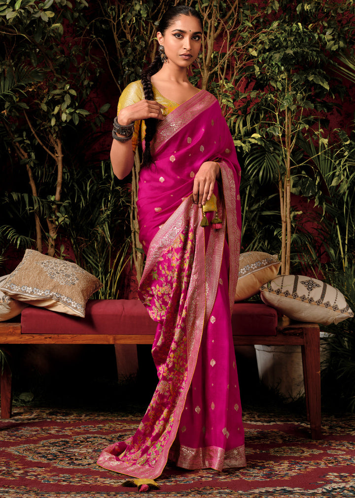 Rani Pink Woven Dola Silk Saree with Blouse