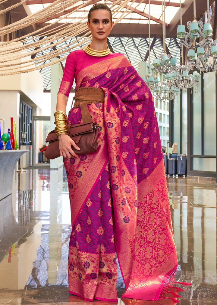 Purple and Pink Handloom Woven Silk Saree