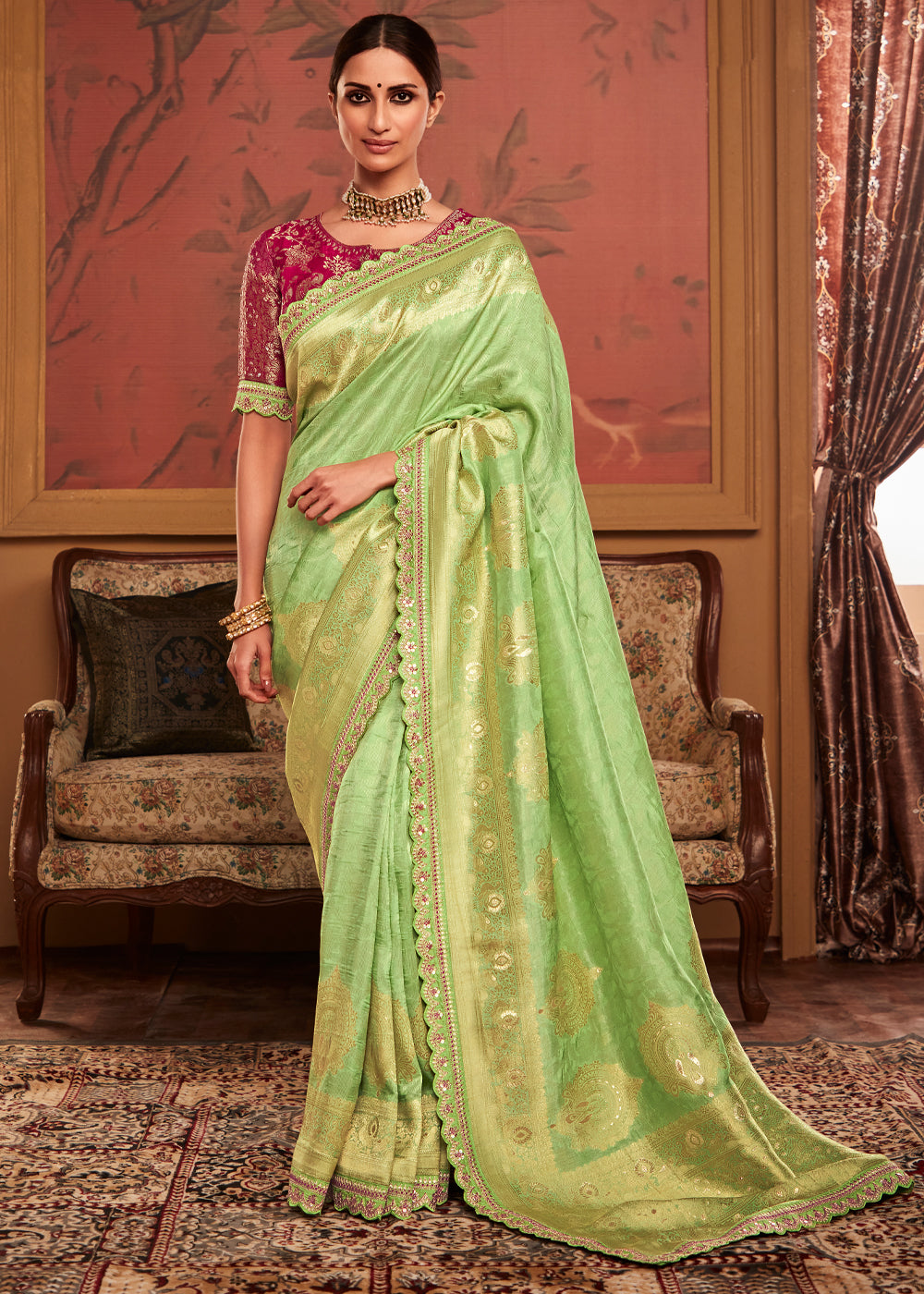 Light Green Designer Soft Pure Dola Silk Saree