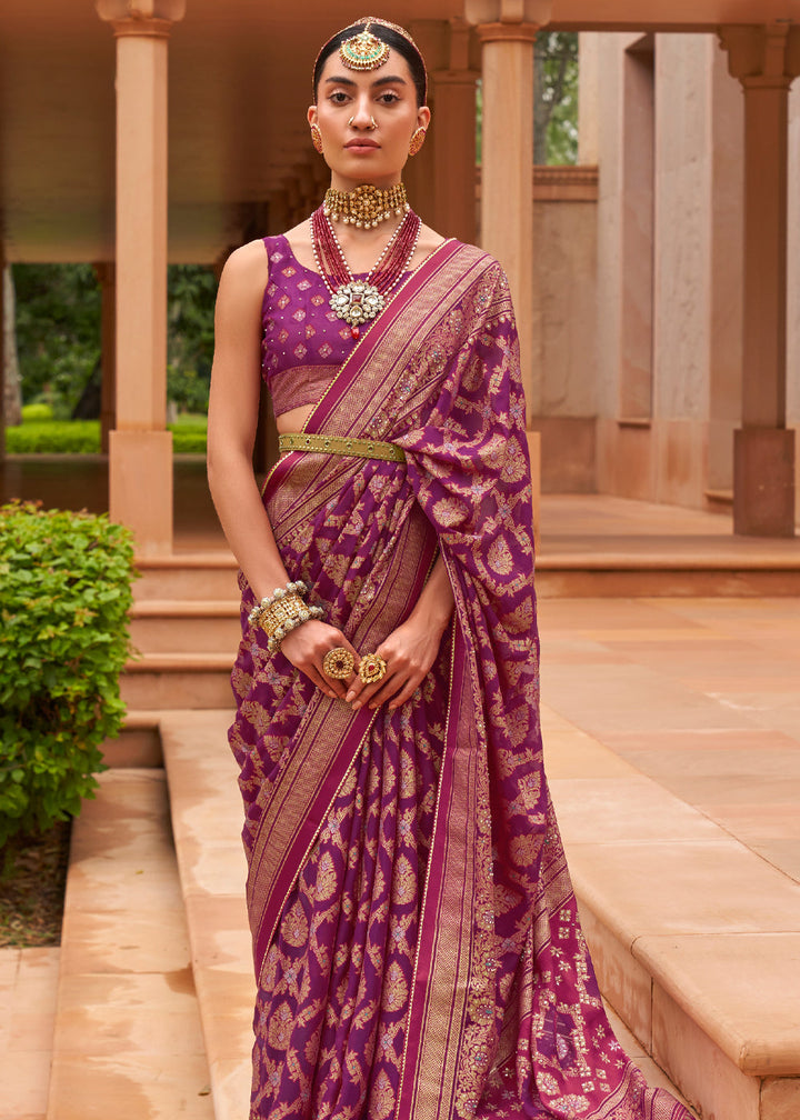 Royal Purple Woven Brasso Silk Saree With Blouse