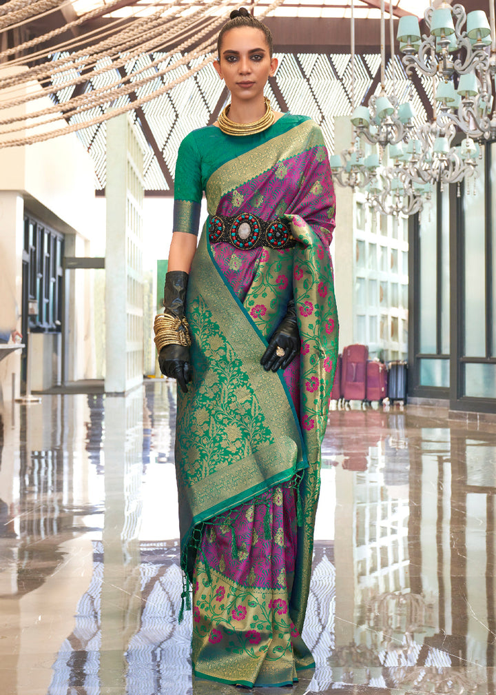 Purple and Green Handloom Woven Silk Saree