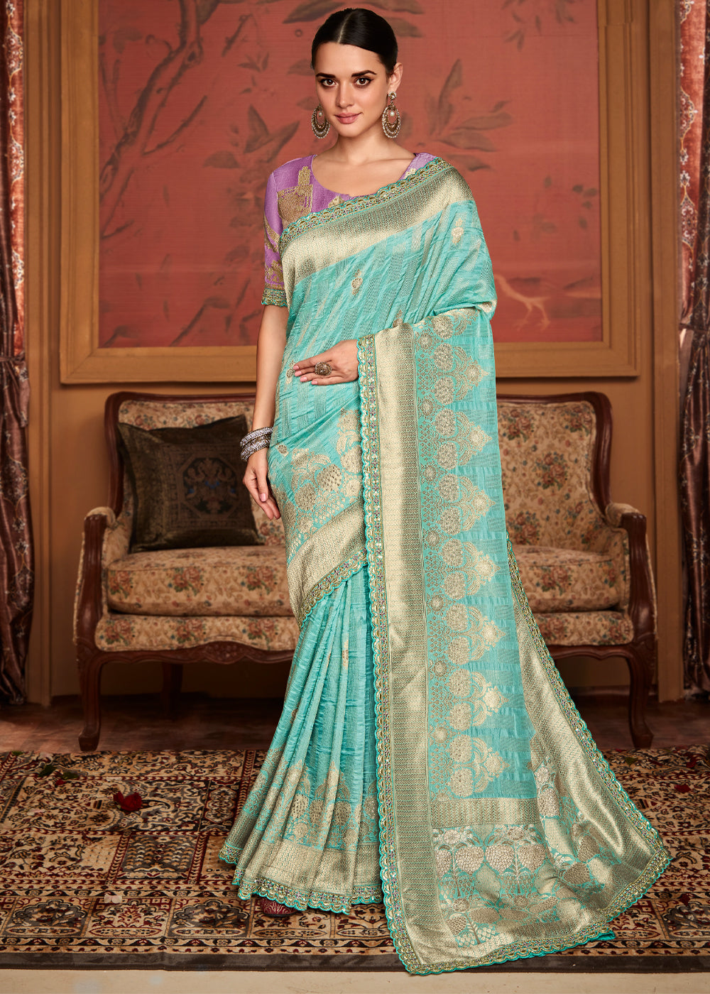 Alluring Blue Designer Soft Pure Dola Silk Saree