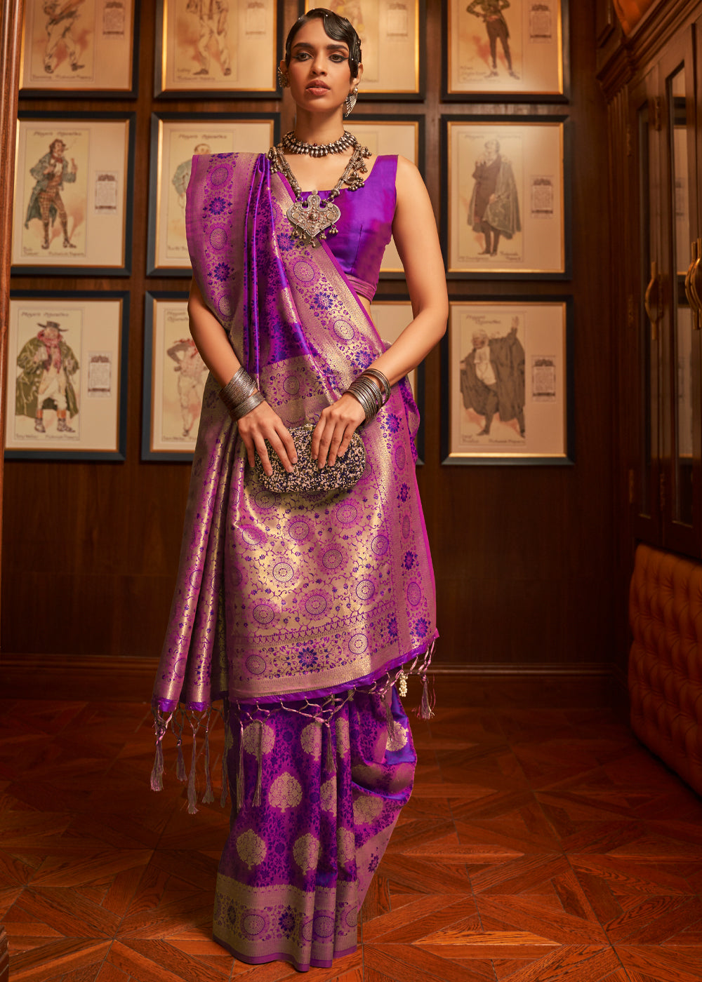 Dahila Purple Woven Banarasi Silk Saree