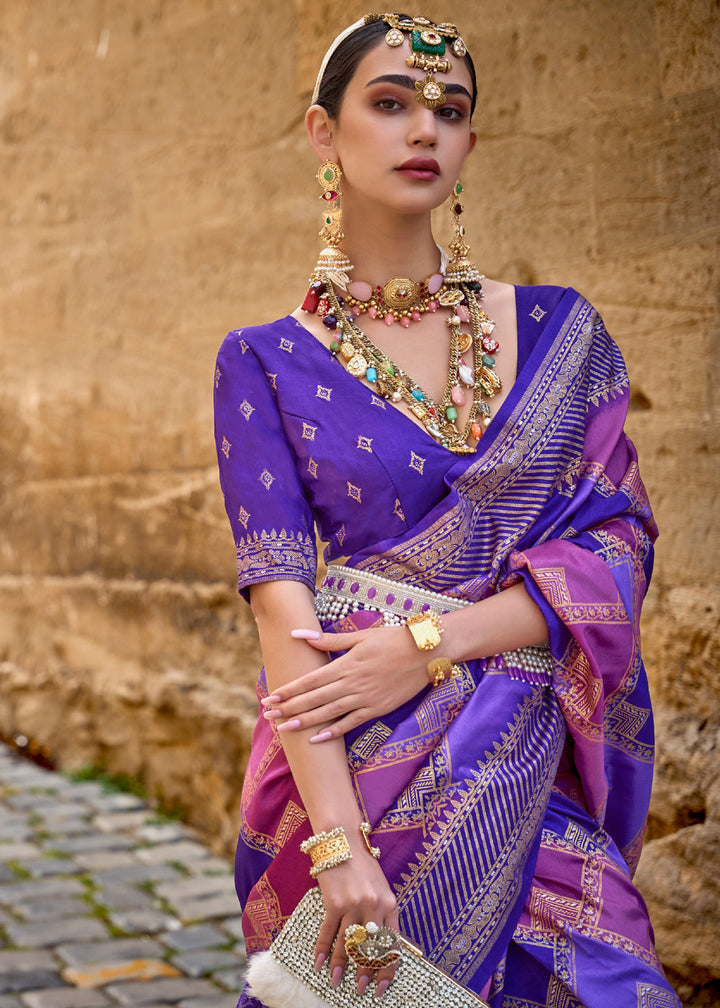 Royal Purple Printed Patola Saree With Blouse