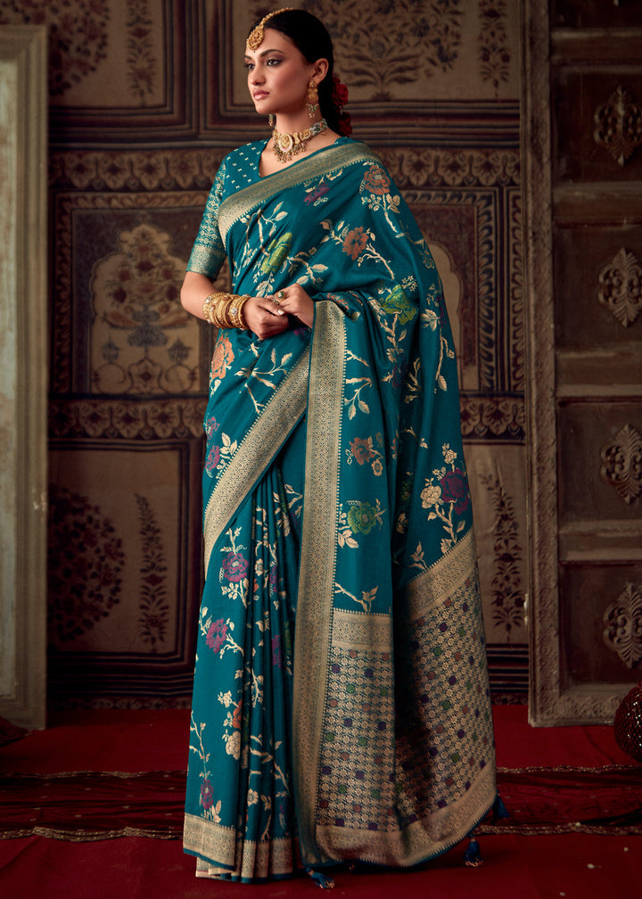 Coral Blue Woven Georgette Silk Saree