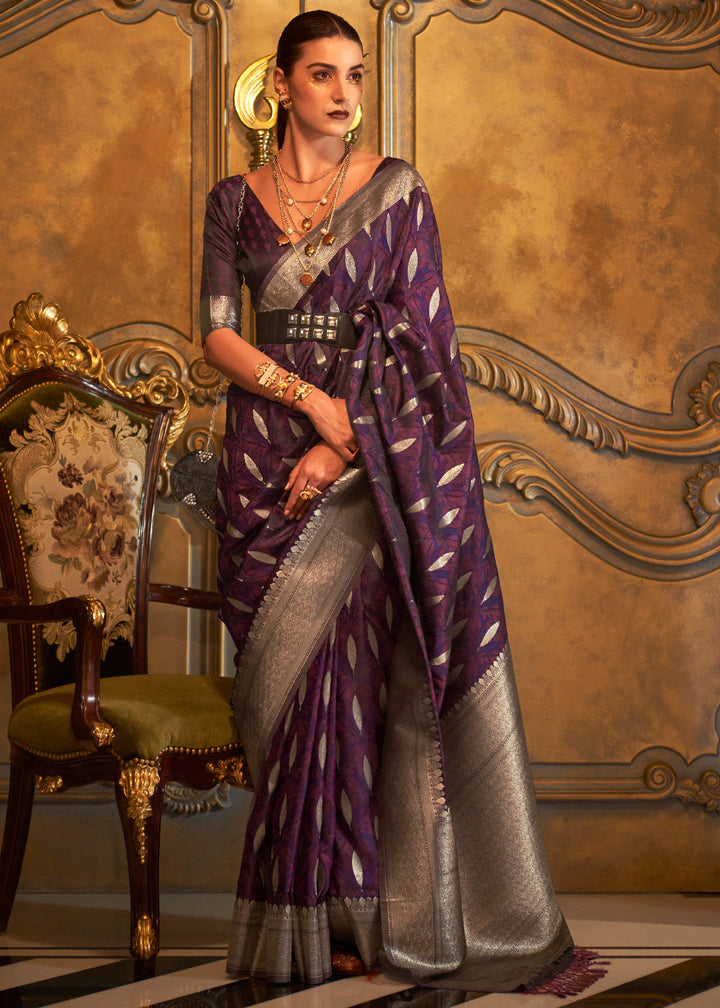 Bloom Purple Woven Banarasi Satin Silk Saree