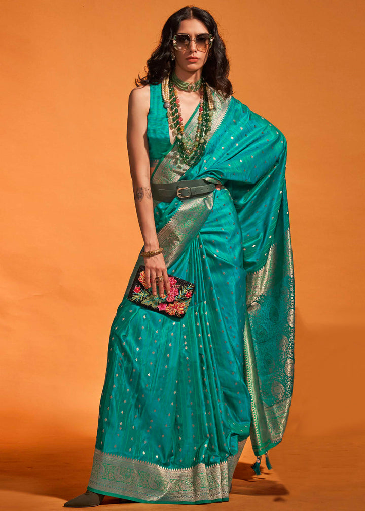 Peacock Blue Banarasi Satin Weaving Silk Saree