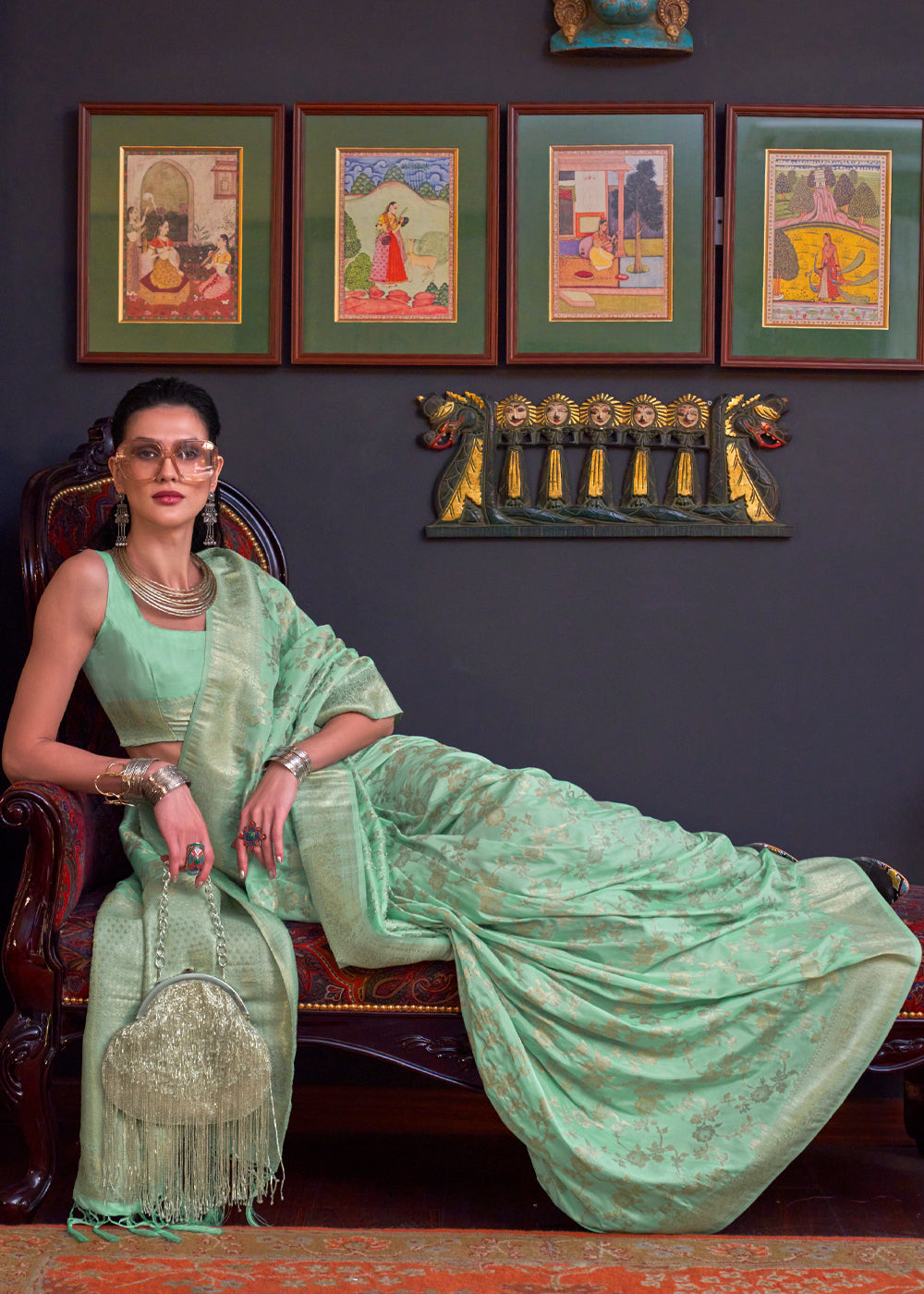 Sea Green Katan Handloom Weaving Silk Saree