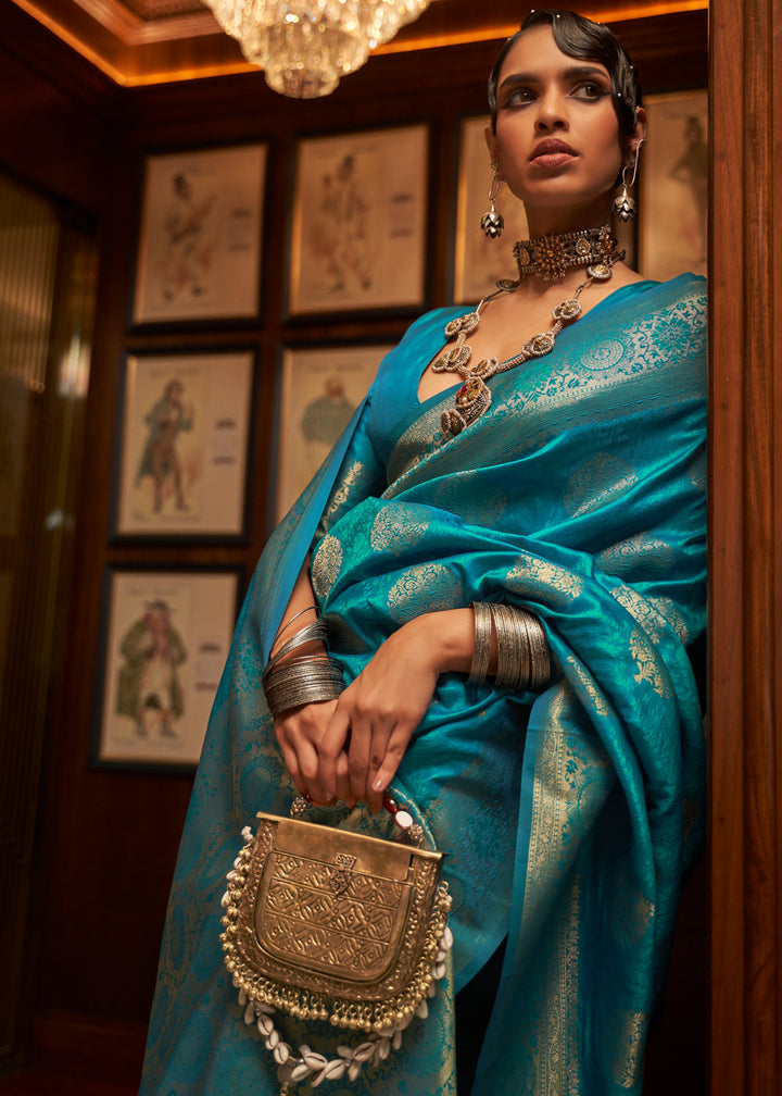 Peacock Blue Woven Banarasi Silk Saree