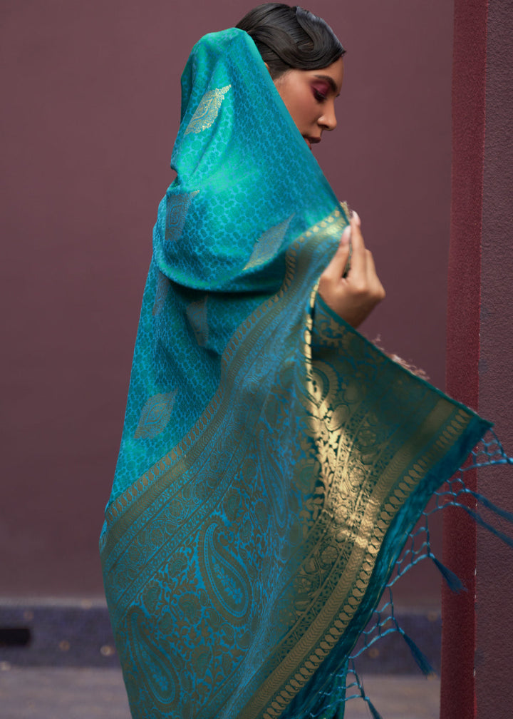 Rich Blue Woven Banarasi Satin Silk Saree