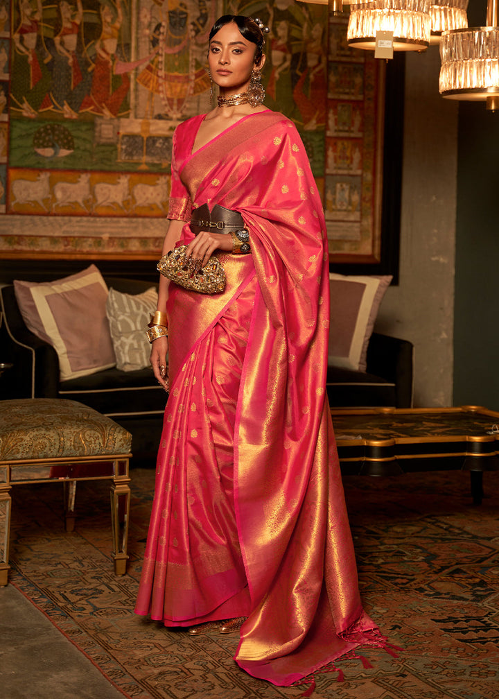 Bright Pink Handloom Woven Silk Saree