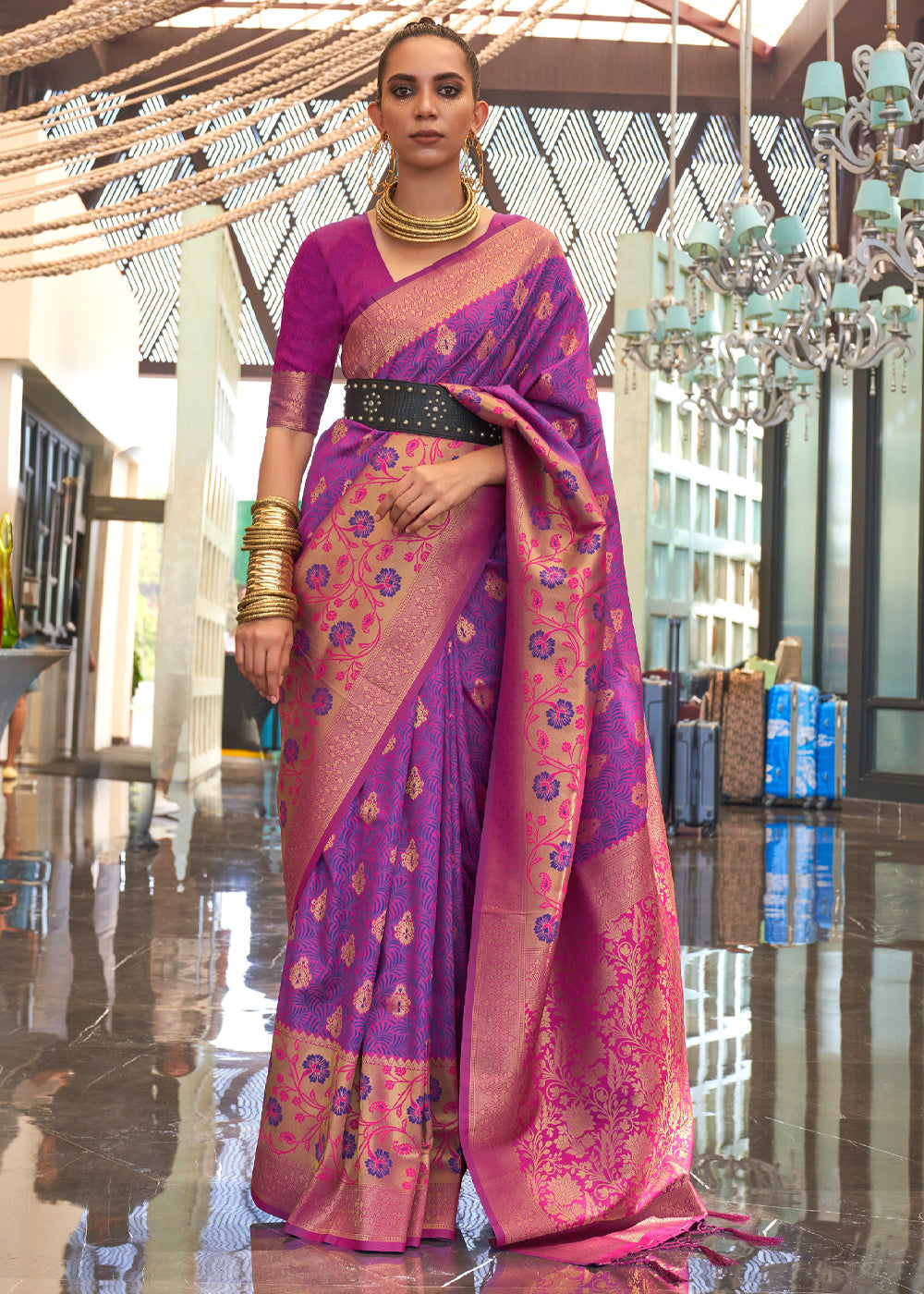 Purple Handloom Woven Silk Saree