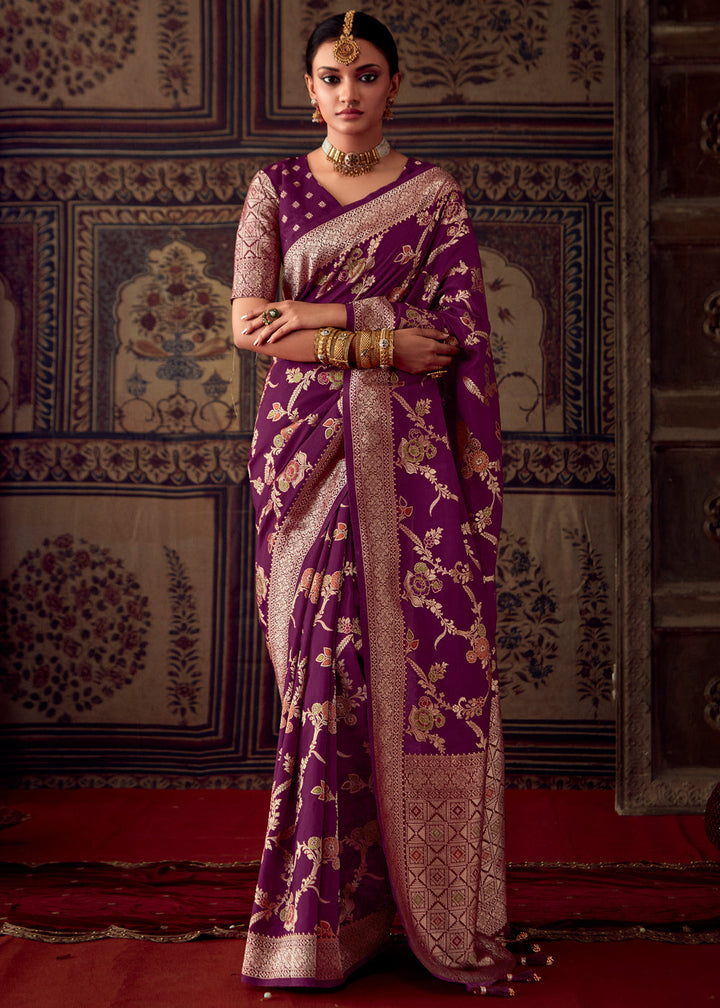 Light Purple Woven Georgette Silk Saree