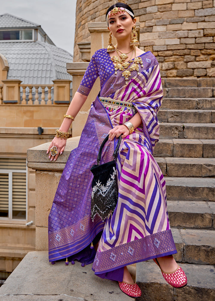 Shaded Purple Printed Patola Saree With Blouse