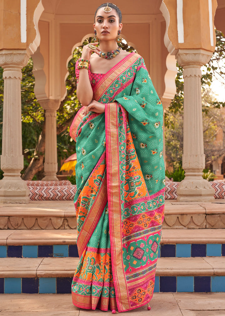 Aqua Green Designer Patola Silk Saree