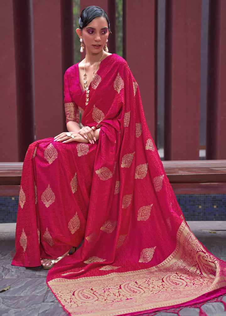 Pink Woven Banarasi Satin Silk Saree