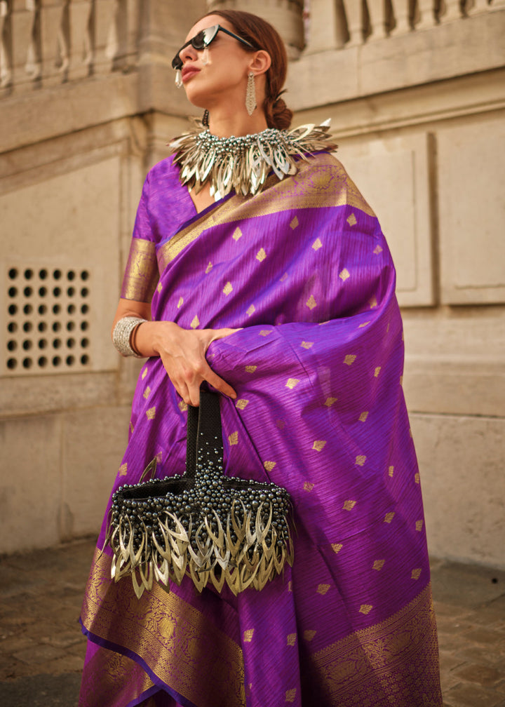 Royal Purple Handloom Weaving khadi silk saree