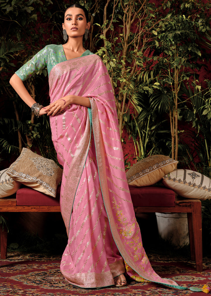 Delight Pink Woven Dola Silk Saree with Blouse