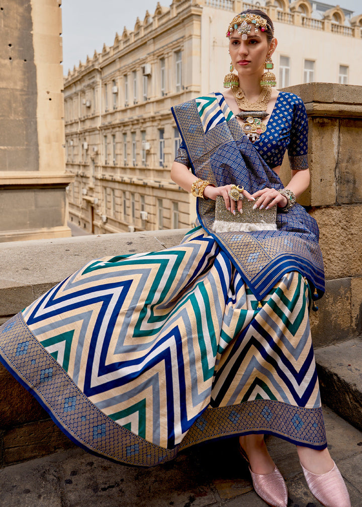 Twilight Blue Printed Patola Saree With Blouse