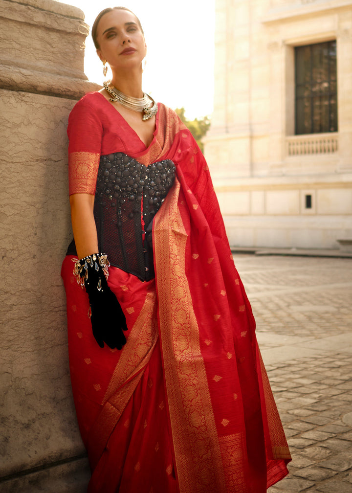 Bridal Red Handloom Weaving khadi silk saree