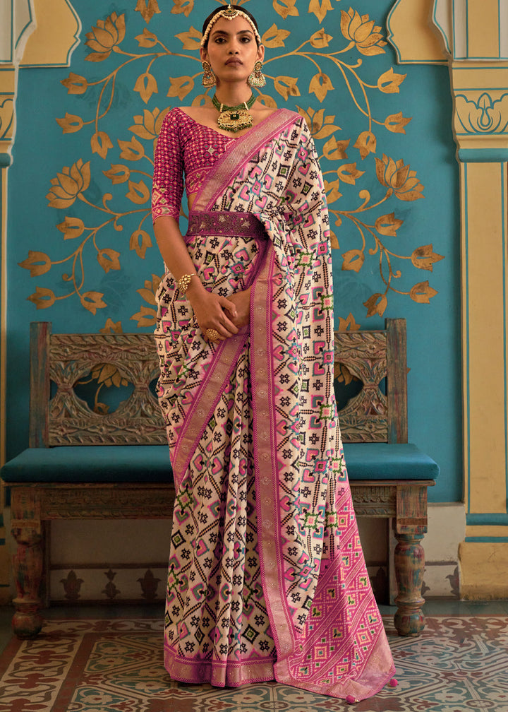 Blush Pink And Beige Designer Patola Silk Saree