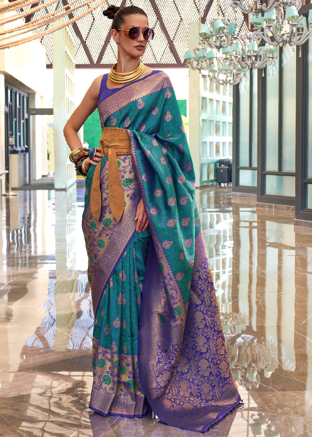 Teal Blue Handloom Woven Silk Saree