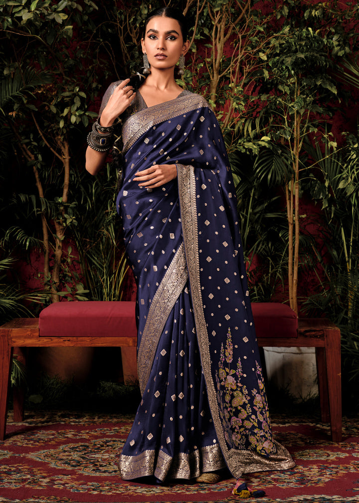 Twilight Blue Woven Dola Silk Saree with Blouse